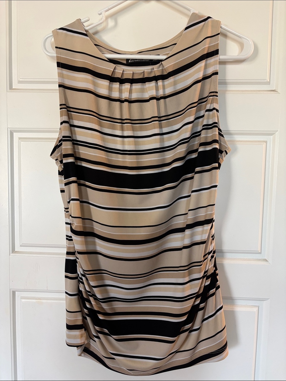 New York & Company Beige, Black & White Striped Sleeveless Tank